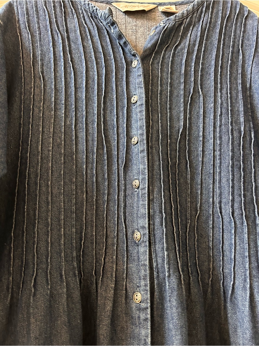 VTG Denim Pintucked Maxi Full Button Down Jumper Dress. Pockets. Cottagecore. 14 - Picture 3 of 10